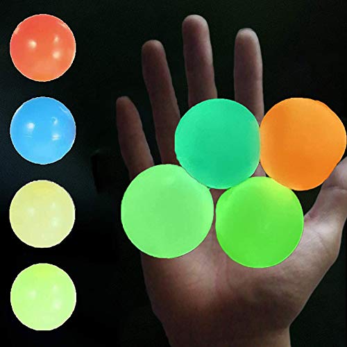 Glow in The Dark Ceiling Sticky Balls 4PCS Glow Balls That Stick to Ceiling Balls Sticky Wall Balls for Kids Adult Luminescent Stress Relief Balls Squishy Ball Fidget Stick Sensory Toys Fun Gifts