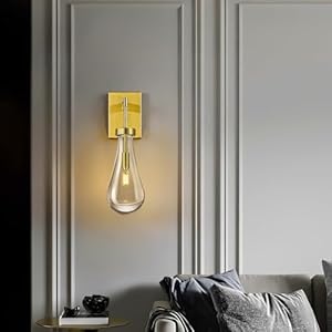 Raindrop Wall Sconces Gold Sconces Wall Decor Modern Brass Wall Lighting Glass Bathroom Sconces Indoor Vanity Light Wall Lamp for Bedroom Living Room Stair 1 Pack