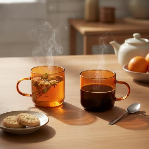 Deconox 2'li Borosilikat Cam Kupa Seti - 380 ml Isıya Dayanıklı Renkli Kahve ve Çay Bardağı - Kurşunsuz Ekolojik (2 Adet) Amber (Bal Rengi) ve Füme Renk Seçenekleri (Amber (Bal Rengi) - 2 ADET)