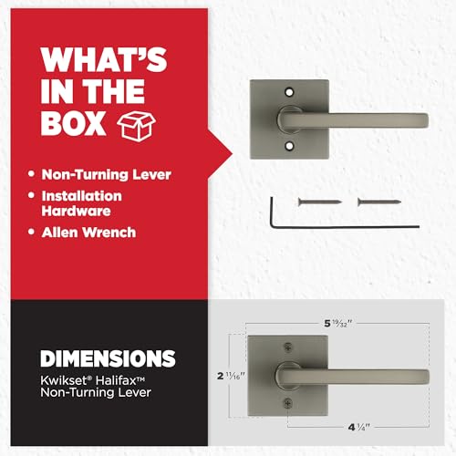Image of Kwikset Halifax Square Dummy Door Handle, Single Sided Lever for Closets, French Double Doors, and Pantry, Gunmetal Non-Turning Reversible Interior Push /Pull Lever