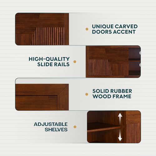 Image of Trapeze TV Stand for Living Room - Wooden Media Console with Storage, Metal Legs, Large Walnut TV Stand for Stylish Home Entertainment Setup