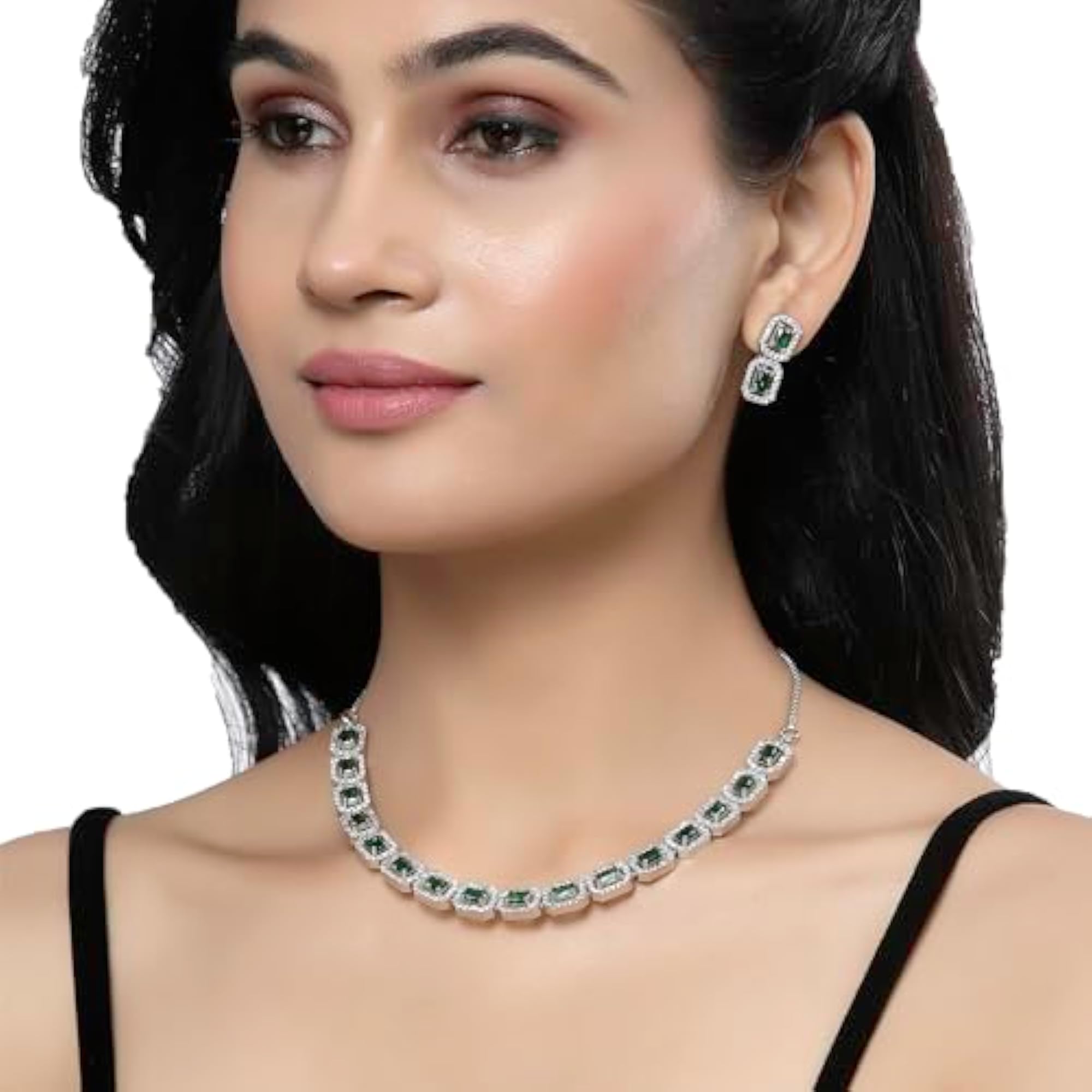 Rhodium-Plated American Diamond Necklace Set