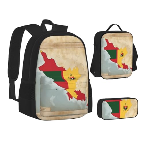 Timor-Leste Flag Map02 Print 3 Piece Set Backpack, Lunch Bag, Pencil Case, Cute Sturdy For College And Travel2
