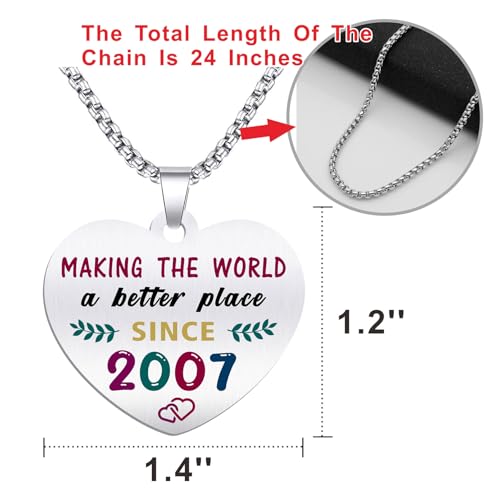18th Birthday Gifts for Girls - Born In 2007 Birthday Gifts - Engraved Stainless Steel Heart Pendant Necklace - 17 Year Old Girls Birthday Gift4