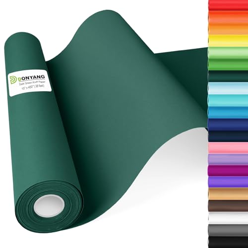 Green Wrapping Paper, 15"x450" Dark Green Kraft Paper Roll Bulletin Board Construction Art Craft Poster Decorative Paper Roll, Arts and Crafts, Christmas Birthday Bouquet Flower Gift Wrap