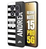 CUSTOMIZZA - Custodia cover nera morbida in tpu compatibile per Xiaomi Redmi Note 15 PRO 5G personalizzata calcio football nome e numero calciatori bianconera