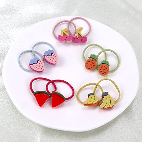 Girls Hair Ties Cute Fruit Hair Accessories Elastics Hair Bands Soft Rubber Bands Small Ponytail Holder Hair Ropes Cute Hair Ties No Damage For Toddler Infant Teens 10Pcs #TOP6