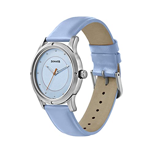Image of Sonata Women of Steel Blue Dial Leather Strap Analog Watch for Women-NS8183SL01