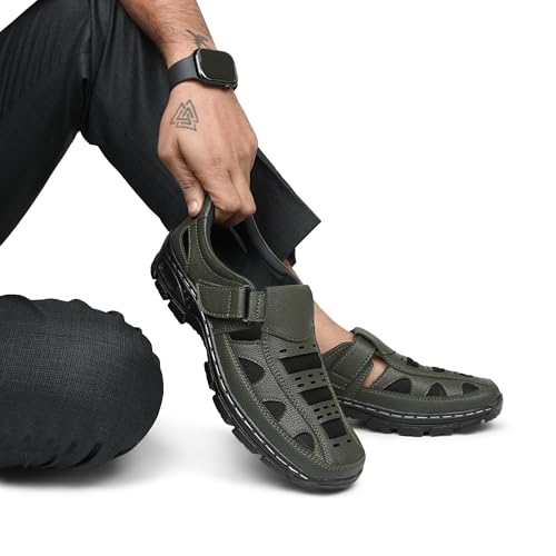 Image of Men's Faux Leather Sandals - Breathable, Lightweight, and Stylish Sandals for Casual Outings and Everyday Comfort