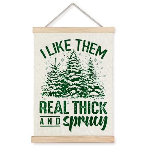 Supwhd Winter Christmas Tree Wall Decor, I Like Them Real Thick and Sprucey Green Christmas Tree Wall Art, Christmas Tree Canvas Pictures Art Wall Decor for Home Office, 12x16 Inches