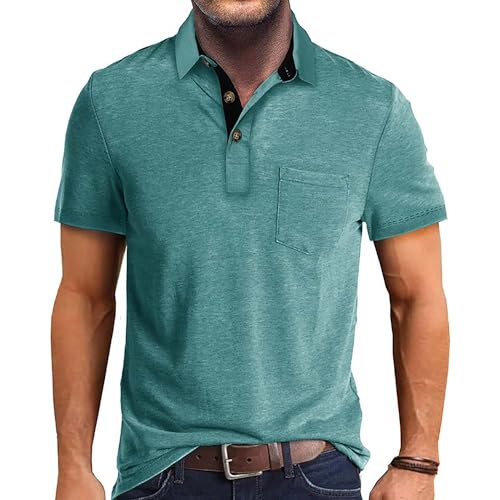 Camisetas Polo para Hombre, Manga Corta, Informales, Clásicas, Básicas, con 3 Botones y Bolsillo, para Verano miniatura 1