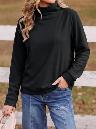 Fisoew Womens Turtleneck Sweatshirt Fleece Oversized Pullover Casual Tops - image 2