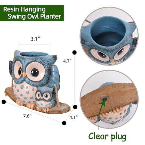 Swing Owl Hanging Planters for Indoor Plants, Cute Small Succulent Pots with Drainage Hole, Unique Resin Plant Hangers Outdoor, Hanging Plant Holder for String Of Pearls, Gift Ideas for Mother - Image 3