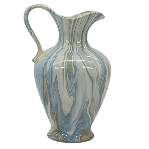 Galt International Porcealin Ceramic Blue & White Marble Glazed Pattern Home Decor Pitcher Vase With Handle 12" | Water Jug Vase Flower Vase Home Decor, Table Accent, Centerpiece, Mantle Jar #TOP1