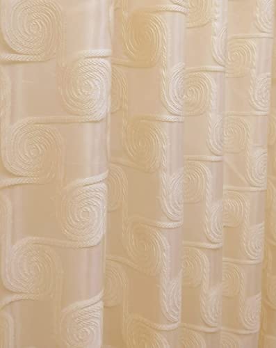 GOHD Circle Cycle. Clipped Voile. Voile Jacquard Window Curtain Drape with Attached Fancy Valance and Taffeta Backing. 2pcs Set. Each pc 54 inch Wide x 84 inch Drop + 18 inch Valance. (Coffee) - Image 4