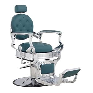 Vintage Barber Chair Heavy Duty Adjustable Hydraulic Recline Men’s Barber Chair Barbershop Equipment Salon Chair Furniture Hair Styling Beauty Spa Tattoo Massage(Chrome & Evergreen Leather)