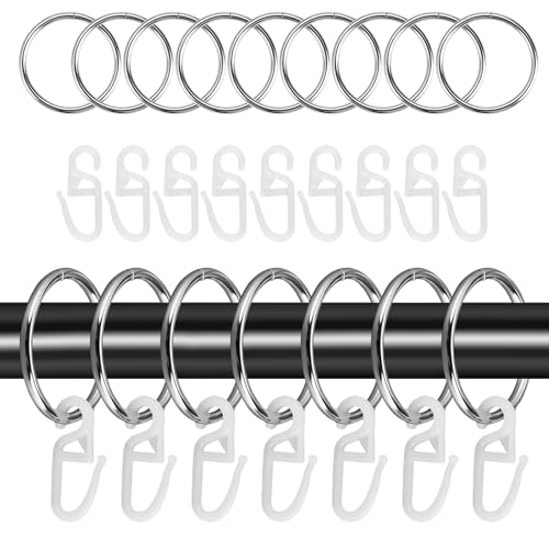 48 Stück Gardinen Ringe, Metall Vorhangringe mit 48 Stück Kunststoff Gardinenhaken, 32mm Innendurchmesser, Duschvorhangringe, Gardinenringe mit Haken, Curtain Rings für Fenster Tür Duschvorhang