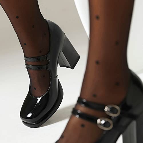 Women Chunky Heel Platform Mary Jane Shoes Vintage 2 Straps Square Toe Block High Heels Pumps Patent Leather Dress Party Work Pumps Shoes(Black,US Size 6.5)4