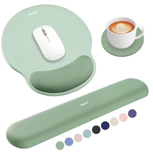 Sushret Tapis de Souris et Repose-Poignet Clavier, Ensemble 3-en-1 Ergonomique Gel Mémoire, Tapis Gaming avec Coussin Soutien Bras et Poignet, Accessoires...