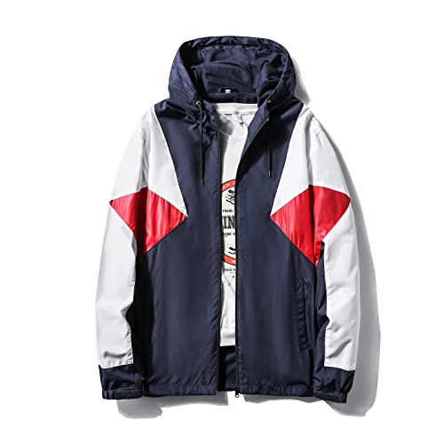 Myjajayi Mens Windbreaker Jacket Lightweight Water-Resistant Wind Breakers Hooded Jacket Dark Blue White L #TOP22