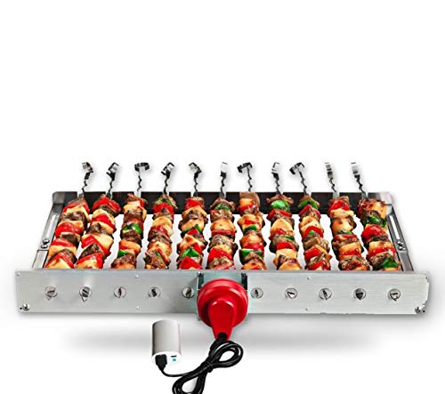 Portable Battery Operated Automatic BBQ Grill Rotisserie with 11 Skewers