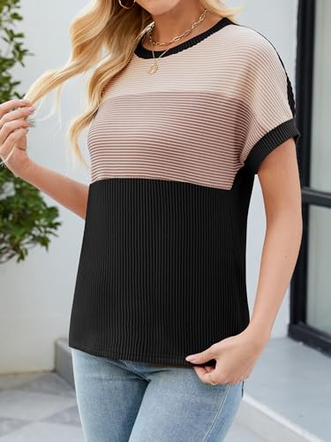 Womens Color Block T Shirts Tops Fashion Short Sleeve Crewneck Knitted Spring Summer Casual Loose Fit3