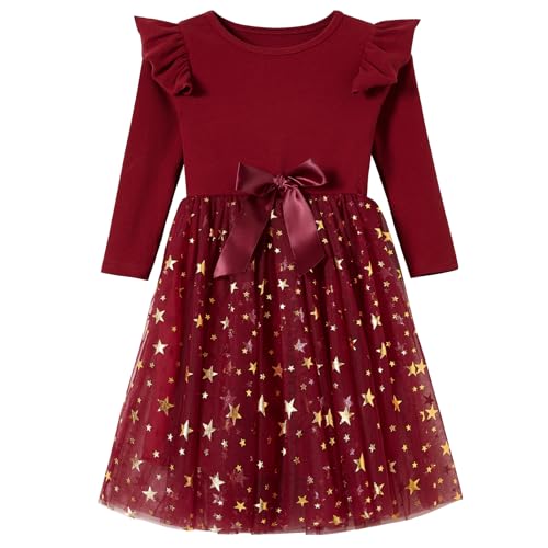 Toddler Girls Christmas Tutu Dress Multi-Layers Tulle Long Sleeve Princess Dress