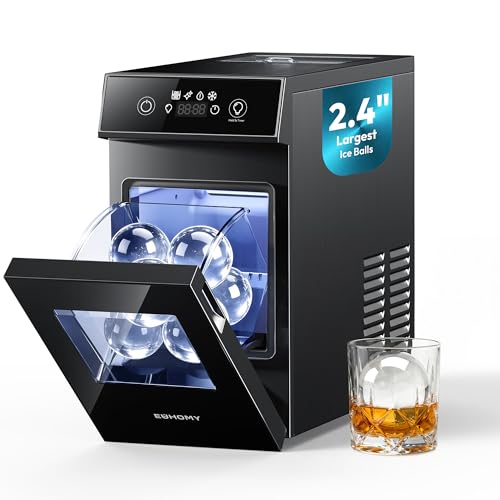 EUHOMY 2.4' Ice Ball Maker Countertop, 2Pcs Ready in 60Mins, 48Pcs/Day, 8H Timer, Self-Cleaning Sphere Ice Maker Machine with Crystal Clear Ice, Round Ice Cube Maker for Whiskey & Bourbon