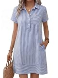 ANRABESS Womens Summer Shirt Dresses Casual Short Sleeve Button Tshirt Shift Short Polo Dress 2026 Beach Vacation Clothes Blue White Stripe Small