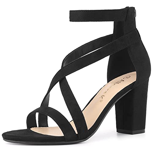 Allegra K Allegra K Women's Crisscross Ankle Strap Chunky Black Heel Sandals 7 M US