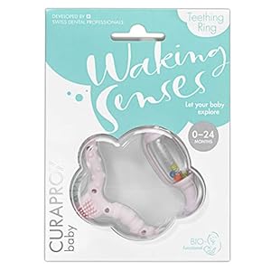 CURAPROX 73370203 Bijtring voor baby’s roze, baby bijtring met rammelaar, baby bijtring met leertandenborstel, bijtring voor baby’s om te tanden, BPA-vrij, roze, 1 stuk