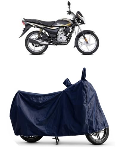 Image of Shield Heavy Duty Bike Cover for Bajaj Platina 100 | All-Season, Tear-Proof Fabric | with Side Mirror Pocket & Buckle Belt | Ola Roadster Bike Cover (Blue)