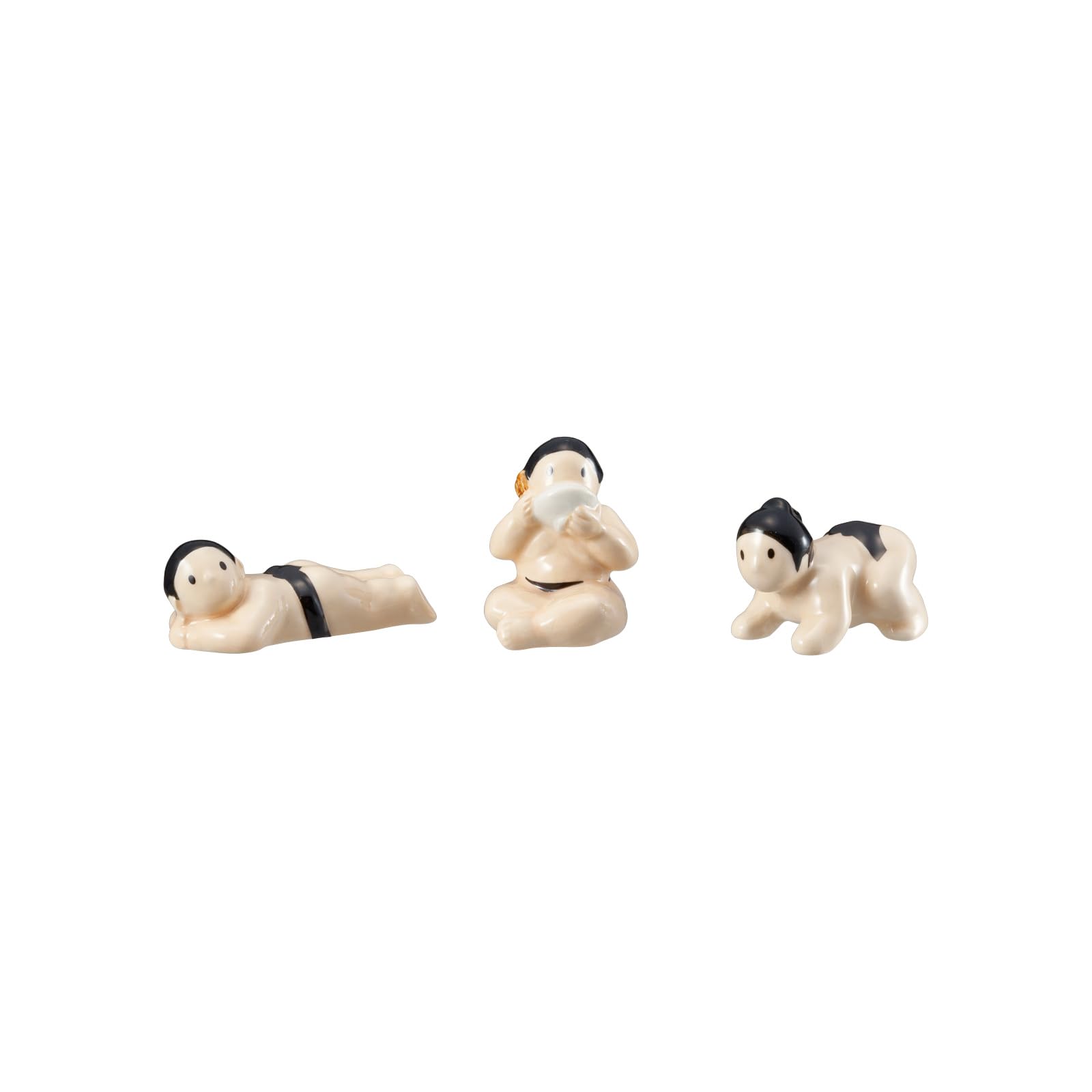 Sumo Wrestler Chopstick Rest Set of 3 White Porcelain Japanese Tableware