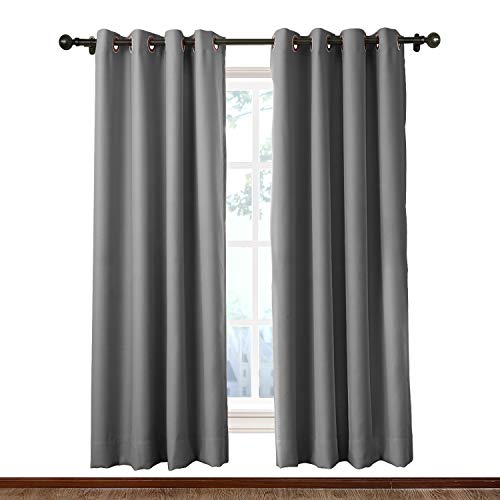 Macochico Fireproof Flame Retardant Thermal Insulated Curtains Blackout Bronze Grommet Drapery Panel for Home, Office, Hotel, School, Cinema,Hospital, Sliding Door Grey 150" W x 96" L(1 Panel)