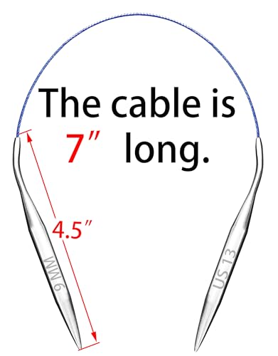 Image of cuteDIY Size 13 Circular Knitting Needles 16 Inch Set Round Metal Kit (Etched US&mm, Color-Coded Cable, Smooth Join)