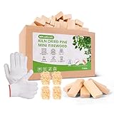 WFLUOLUO Mini Firewood with 4pcs Fire Starters&Gloves 3.5'' Lengths Pine Kiln Dried Fire Wood Great for Solo Stove Mesa, Tabletop Fire Pit,Pizza Oven Wood,Solo Stove Accessories