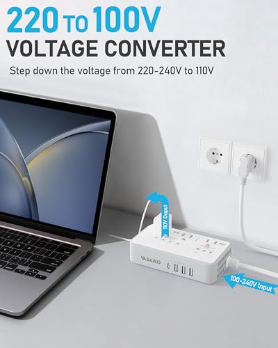 Image of 220V to 110V Voltage Converter US to Europe, 2000W Voltage Converter for European Travel with 3 AC 2 USB-C 2 USB-A Ports, and Universal European Travel Adapter (Gray)