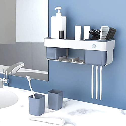 Esterilización inteligente Holder Kit Cepillo de dientes Pasta de dientes de almacenamiento del estante con la máquina de afeitar de la taza de baño Organizador Accesorios (Color : Grayish white)