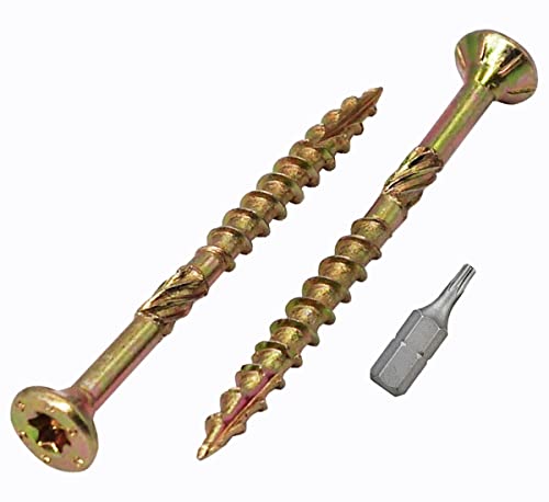 Confezione da 100 viti per legno in acciaio zincato giallo 3,0 x 35 mm, testa torx, tipo 17, testa svasata, viti per truciolare (100, 3,0 x 35 mm)