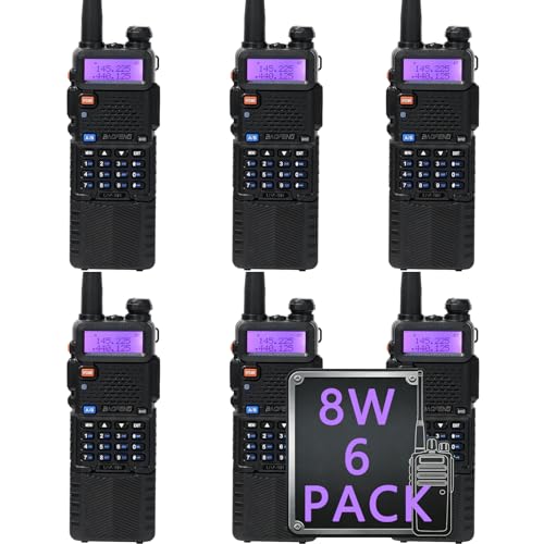 Baofeng UV-5R Dual Band Two Way Radio Handheld Ham Radio Long Range Walkie Talkies Pack of 6 for Hiking Camping Hunting Skiing Trip(Black) with 8W 3800mAh Battery