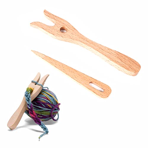 2 Stücke Strickgabel Holz und Big Eye Nadel Set Holzstrick Werkzeuge Multifunktions Strickwerkzeug Holzschnur Handschneiden Lucet Gabel DIY Webwerkzeuge für Armband Halskette Geflochtene Werkzeuge Cover
