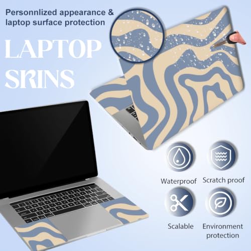 Calcomanías para portátil de 15 pulgadas SUPERDANT protector de PVC impermeable de ondas azules 4