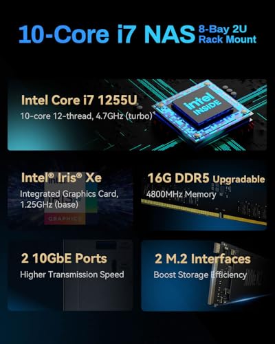 Image of TERRAMASTER U8-500 Plus NAS Storage - 8Bay Core i7 1255U 10-Cores 12-Threads CPU, 16GB DDR5 RAM, Dual 10GbE Ports, 2U Rack Mount Network Attached Storage Peak Performance for Business (Diskless)