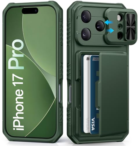 BXYJY for iPhone 17 Pro Case Wallet with Dual Camera Covers, Green