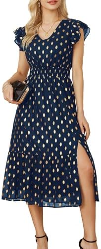 GRACE KARIN 2026 Womens Summer Dresses V Neck Ruffle Sleeve Floral Boho Beach Dress A-Line Swing Midi Wedding Guest Sundress