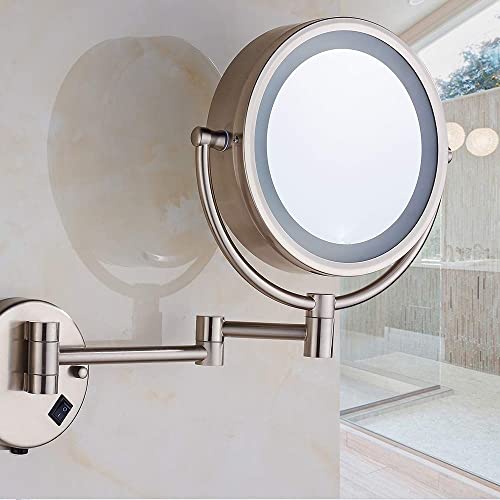 Cavoli Hardwire Lighted Makeup Mirror Wall Mountedbrushed Nickel With 10X Magnification For Bathroom And Bedroom,13" Extendable Arm, Heavy Duty Copper Brass Glass (Nickel) #TOP4