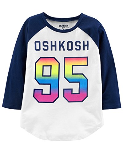 Osh Kosh Girls' Kids Varsity Logo Tee, Ivory/Blue, 10-12
