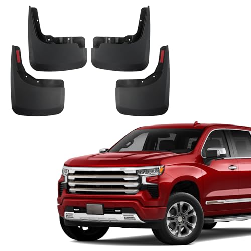 Image of Mud Flaps Mud Guards Replacement for 2019-2026 Chevy Silverado 1500(Excludes ZR2 / LT Trail Boss /Custom Trail Boss) Front Mudflap and Rear Mudguard No Drilling Required 4pc Set