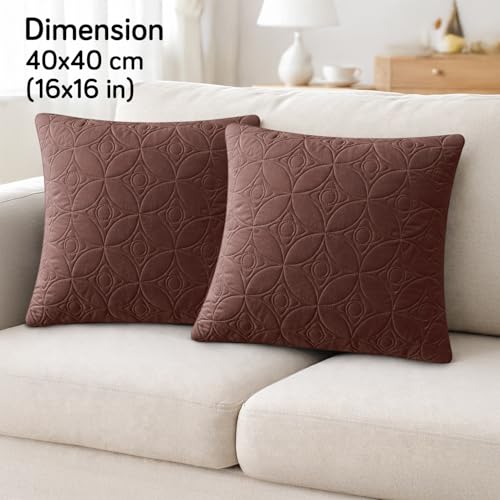 Image of HOKIPO 100% Leakproof Quilted Cushion Cover for Sofa 16x16 Inches, Set of 2, Chocolate Brown (AR-6280-BR*2)