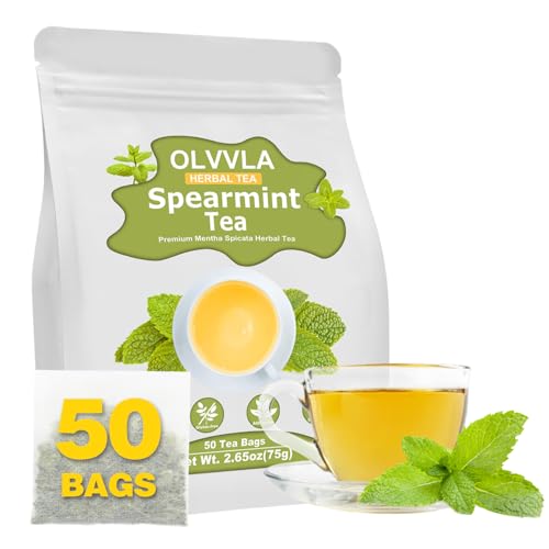 Image of Olvvla - Spearmint Tea Bags - 1.5g X 50 Count - 100% Pure Natural Spearmint Leaves Herbal Tea - Non-GMO - Caffeine-free - Rich in Antioxidants & Promote Relaxation